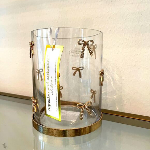 Cupcakes & Cashmere GOLD RHINESTONE BOW Glass Hurricane Vase - Picture 2 of 13